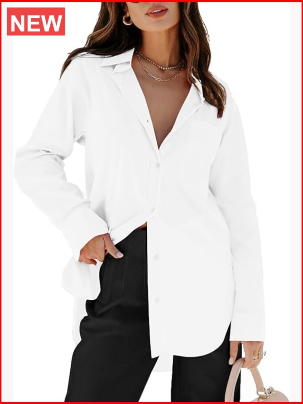 Long Sleeve Button Down Shirt V Neck Blouse with Pockets